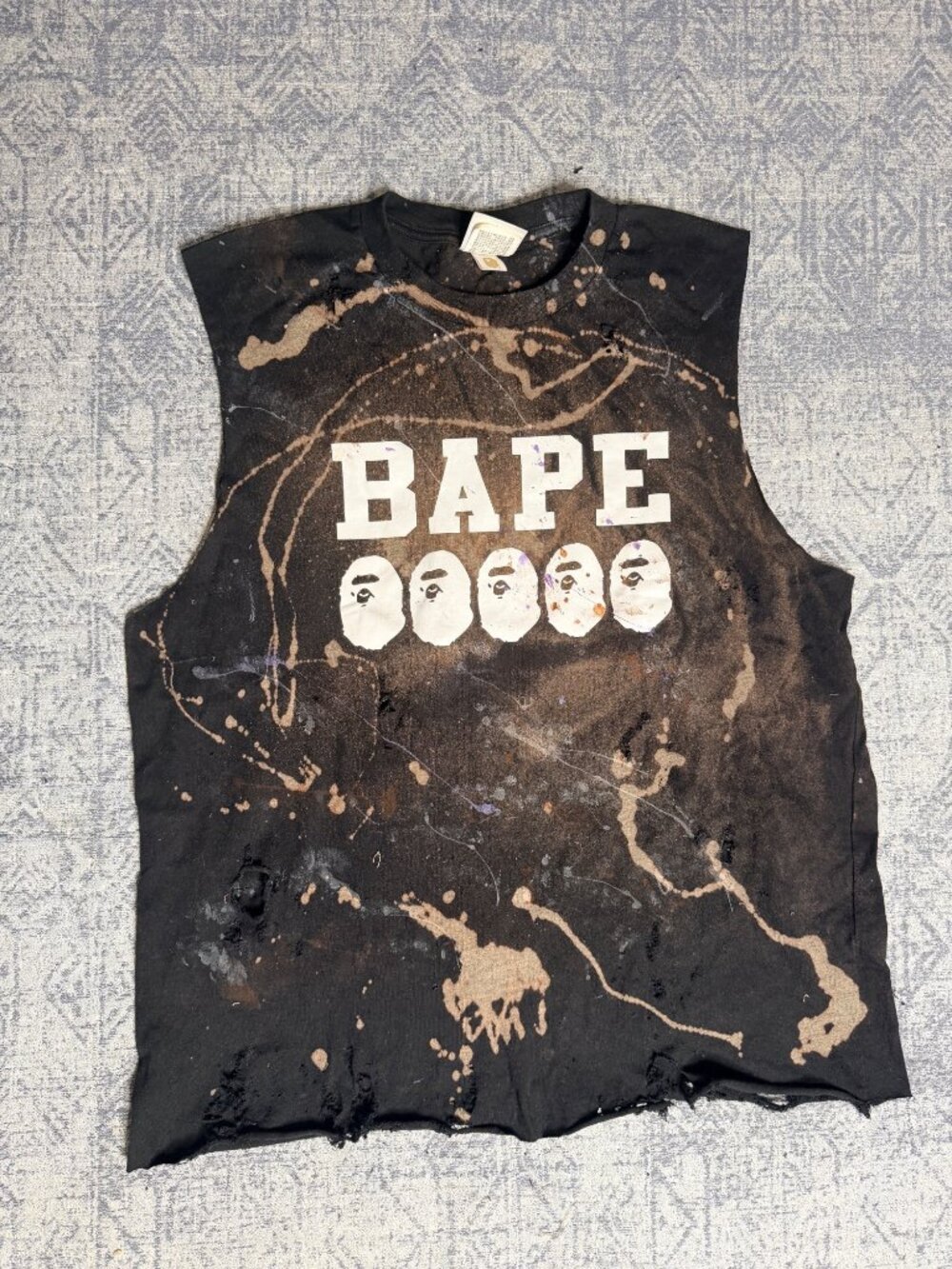 A bathing Ape x Dro Lab Custom 1/1 Reworked Distressed Sleeveless Bape T-Shirt